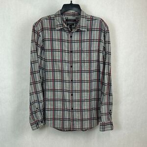 Banana Republic Luxe Flannel Button Down Shirt Camden Fit Sz Large Gray Plaid